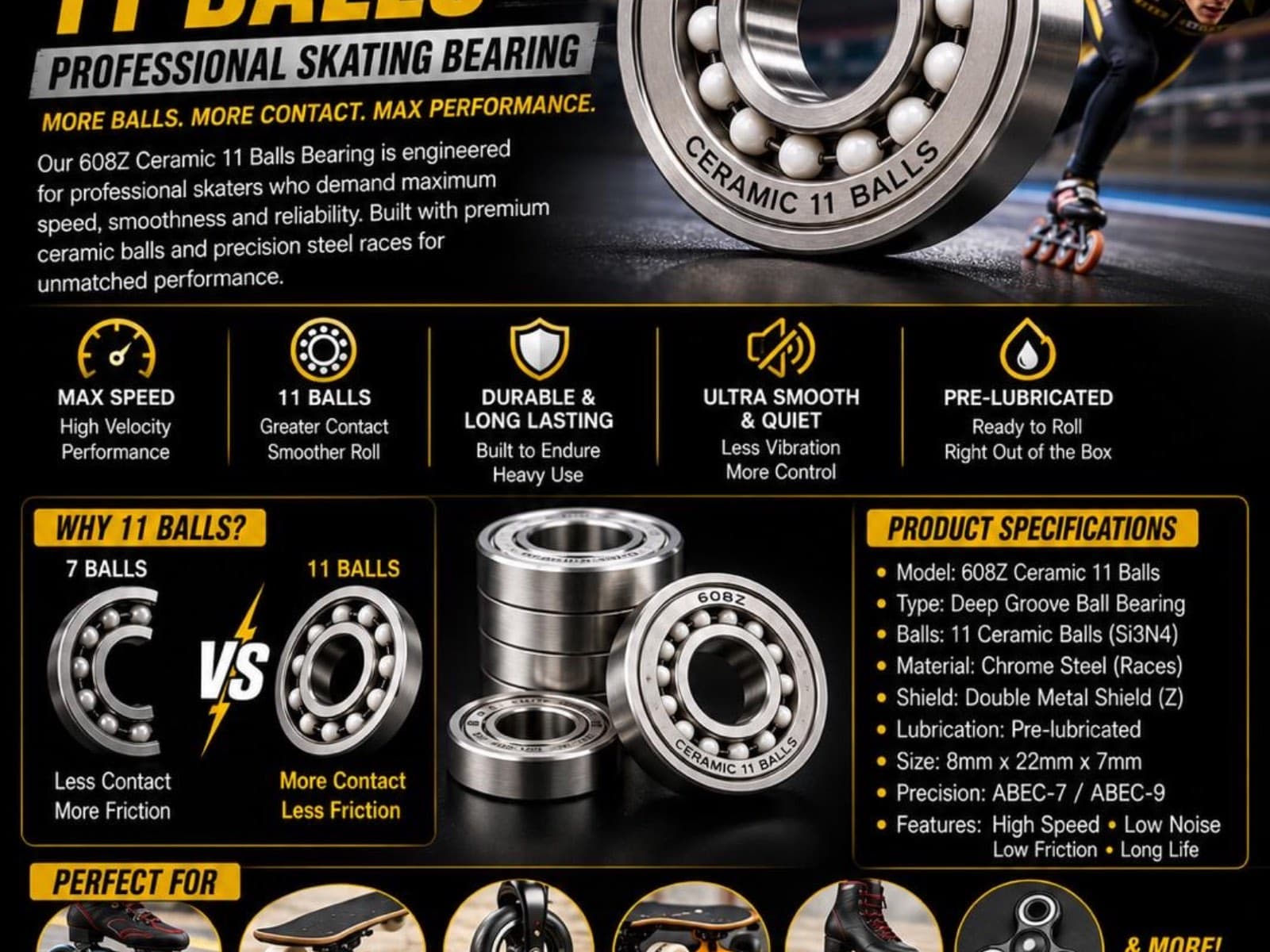 New 11 balls ceramic overlap bearing line 8mm or quad 7 mm
